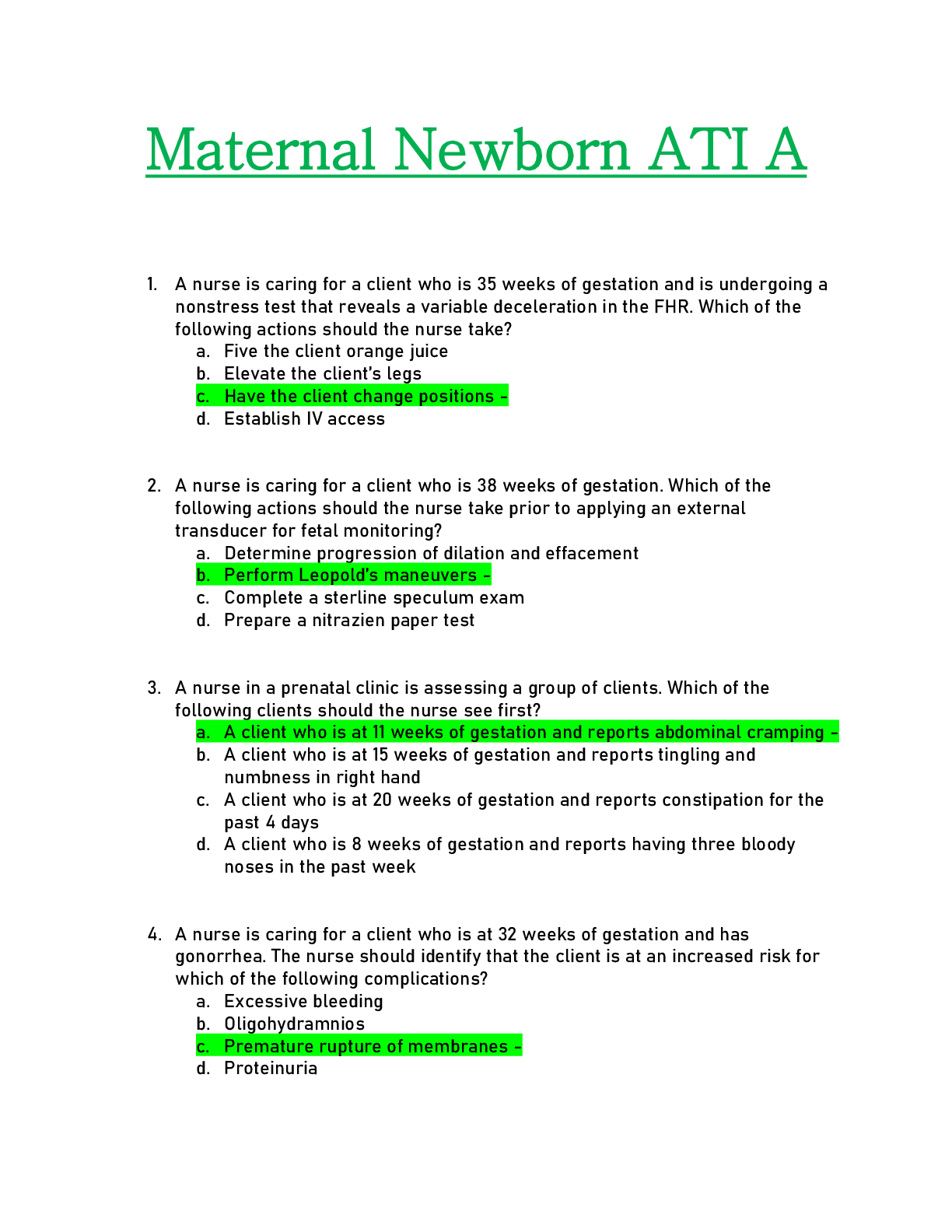 Preview of ATI Maternal Newborn Proctored Exam Study Guide ( 2021 / 2022)